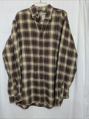 L.L. Bean Men's Plaid Button-Down Shirt in Cream and Brown